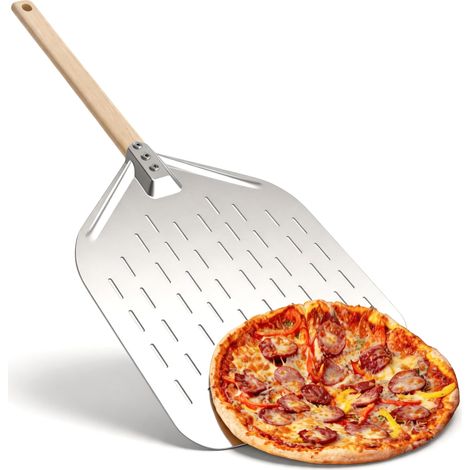 Pelle à pizza perforée - 39,5 x 30 cm - En alliage d'aluminium - Accessoire à pizza (bois)