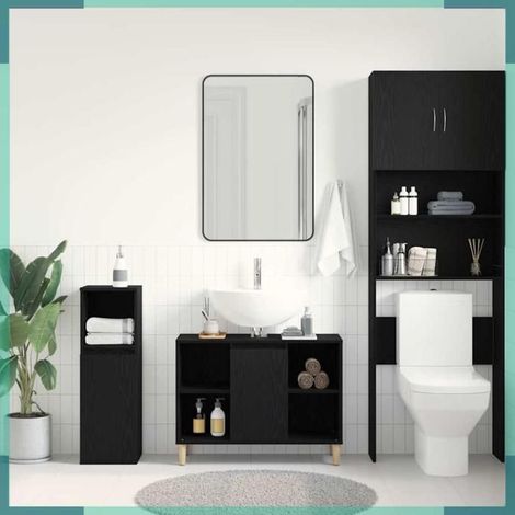 862127 Meuble sous-évier Chêne noir 80x33x60 cm Bois d'ingénierie (1/5)
