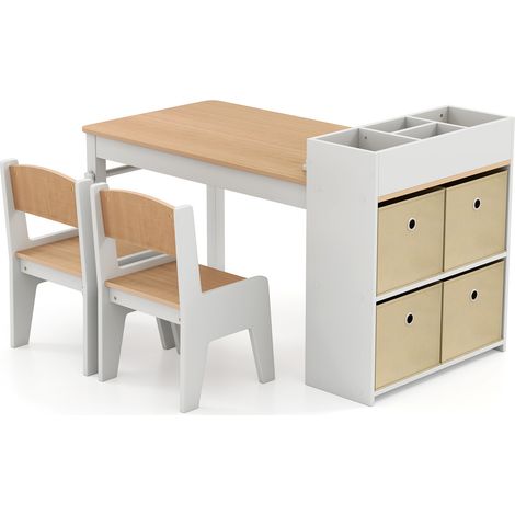 Table d'activités enfant naturelle avec 2 chaises, rouleau de papier et rangements pour chambre, salle de jeux et crèche (1/5)