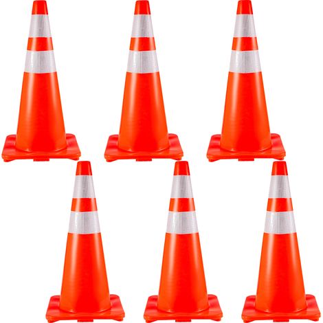 VEVOR 6Pack Traffic Cones, 28\"Safety Cones, PVC Orange Traffic Safety Cone with Reflective Collar, for Road Parking Training Cones (1/5)