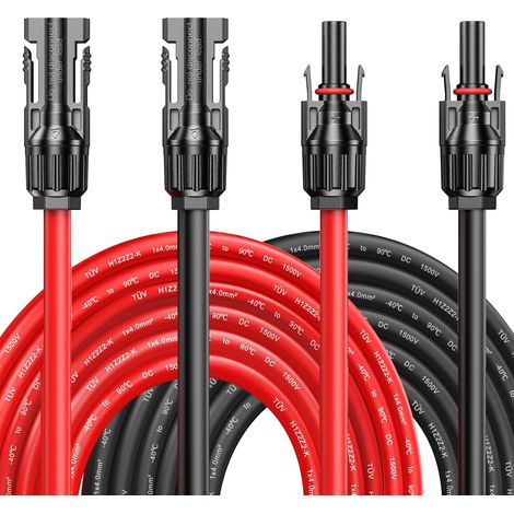 Câble Solaire 4mm² 1/2/3/5/10M Paire, H1Z2Z2-K Rallonge Solaire avec Connecteur Solaire, 1000V, 30A, Sans Outils (4mm² 5M) (1/5)