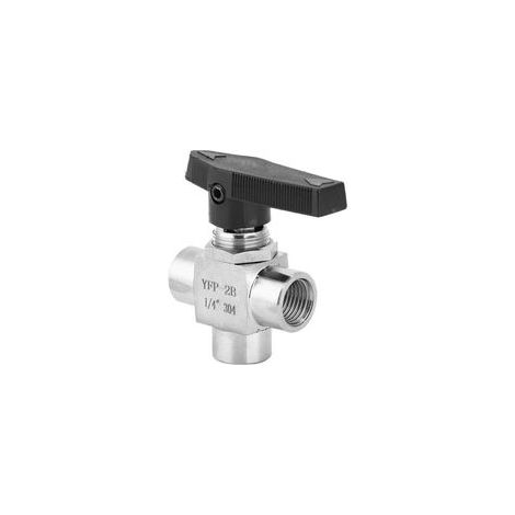 Válvulas de bola de 3 vías, válvula neumática de alta presión BSPP, válvula de rosca hembra de acero inoxidable para control de flujo en línea de agua (1/4").