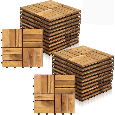 Wolketon Lote de 22 baldosas de madera para terraza 12 listones, 2 m², 30 x 30 cm, baldosas encajables de madera de acacia