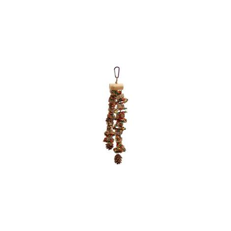 Jouet à mâcher pour perroquet avec noix, pomme de pin et feuille pour oiseaux de taille moyenne-Crezuo
