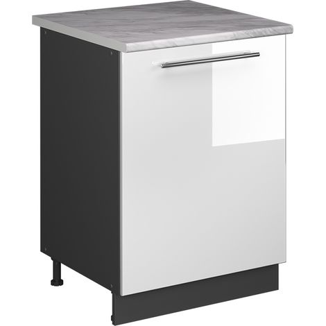 Mobiletto base cucina Fame-Line, Bianco lucido/Antracite, 60 cm 1 anta con piano di lavoro, Vicco (1/5)