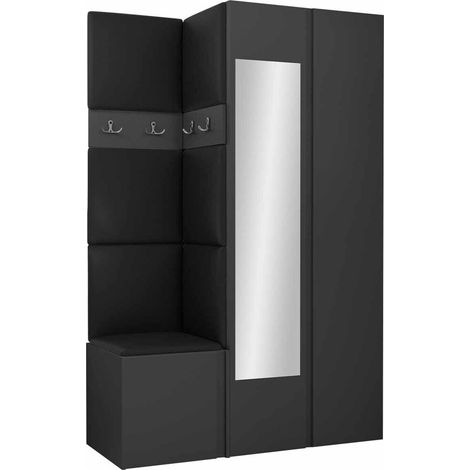 Conjunto para recibidor Pinis XXVI, Cuero ecológico Soft 011, 186x116x46cm, Espejo, Cuero ecológico, Aglomerado laminado, Colocada, Montada en la pared
