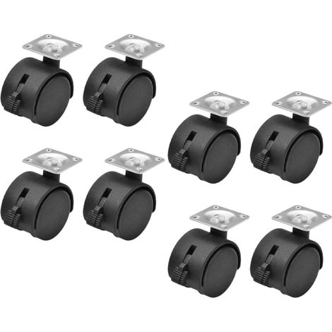 Lot de 8 Roulettes Noires en Plastique Frein pour Chaise de Bureau, Mouvement Fluide et Rotation à 360 Degrés, pour Meubles et Étagères (1/5)