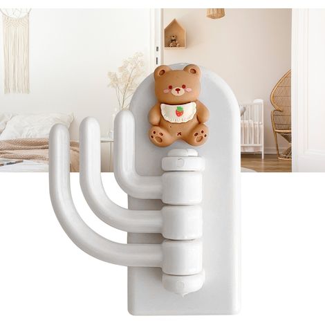 Patère murale autocollante ours beige mignon, motif animal mignon, idéale pour les dortoirs d'enfants. (1/5)