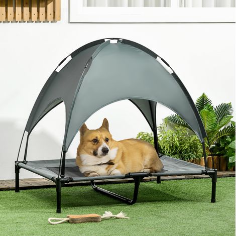 Cama elevada para perro con dosel extraíble 92x76x90 cm transpirable gris OKMYHOME (1/5)