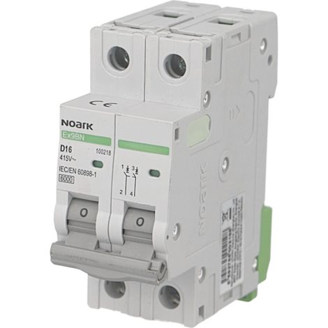 Disjoncteur bipolaire modulaire 16A courbe D Noark Ex9BN
