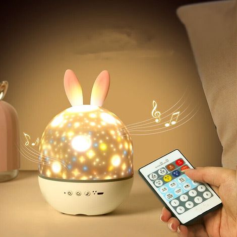 Projecteur D'étoiles pour Enfants Veilleuse, Couleur Réglable Télécommande Boîte à Musique Mignonne Star Sky Projecteur de Lumière de Nuit Projecteur de Lumière(Lapin mignon) (1/5)