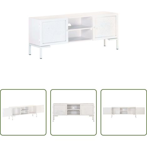 vidaXL Meuble de salon bois - Meuble TV Blanc 115x30x46 cm Bois massif de manguier (1/5)