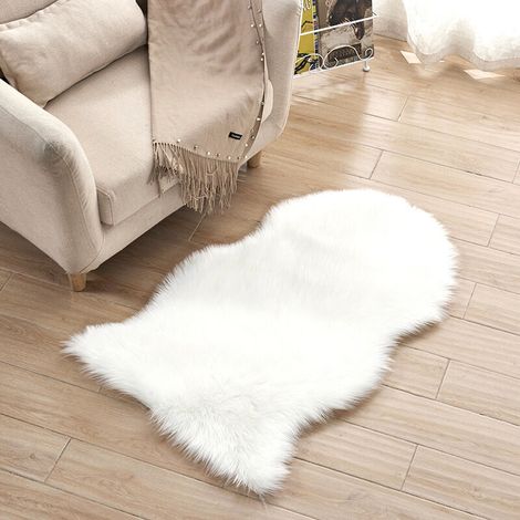 Tapis en fausse peau de mouton super doux pour chambre à coucher, salon, tapis moelleux blanc, 40 x 60 cm (1/5)