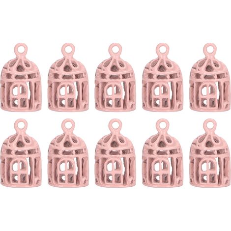 10 pièces cage à oiseaux miniature 1/12 1/6 en acier inoxydable rose, décoration de maison de poupée (1/5)