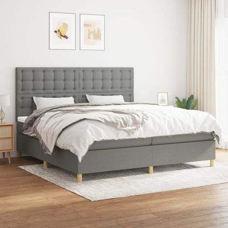 Lit à sommier tapissier avec matelas - Cadre De Lit Moderne: King Size - Lit Double - Gris foncé 200x200cm Tissu Chic-292778 (1/4)