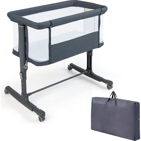 Costway – Lit cododo bébé 3 en 1 avec matelas – 5 hauteurs réglables – Inclinaison 3-8° – Roues avec frein – Sac de transport – Charge 9kg – 84x48x80cm (gris foncé)