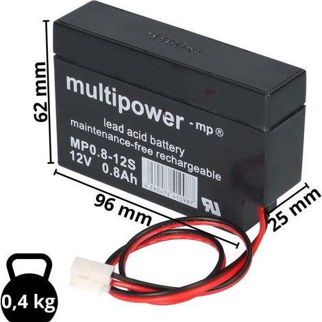 Multipower Blei-Akku MP0,8-12JST Pb 12V 0,8Ah Kabel mit JST-Buchse (1/5)