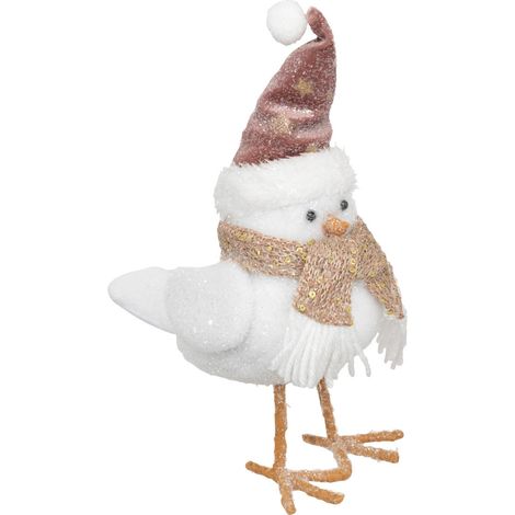 Déco de Noël Oiseau avec Bonnet et Écharpe 17 x 9 x H 25 cm - Feeric Christmas