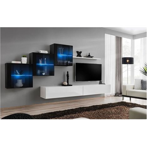 Ensemble meuble TV mural  - Switch XX - 330 cm  x 160 cm x 40 cm - Noir et blanc - Livraison gratuite