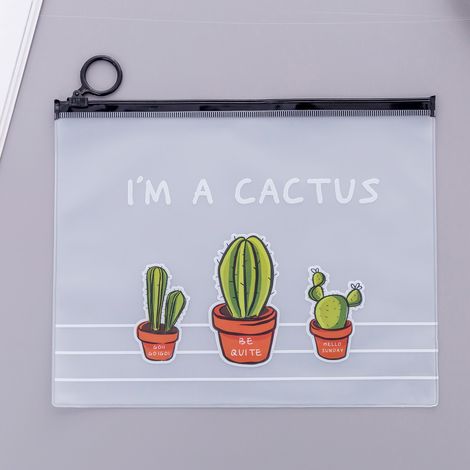 Pochette à fermeture éclair PVC transparente cactus - Grande capacité pour rangement de fournitures scolaires (1/2)