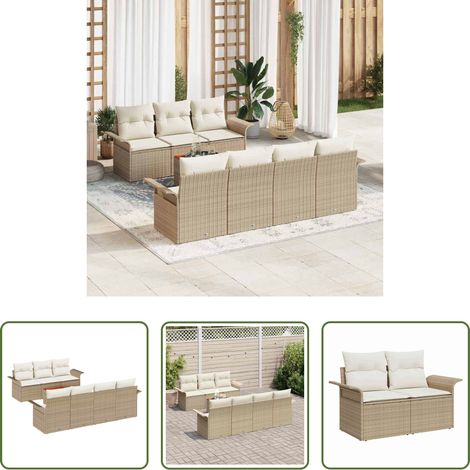 Gartentisch - Gartensofa-set mit Kissen 8 pcs Beige Poly-Rattan (1/5)