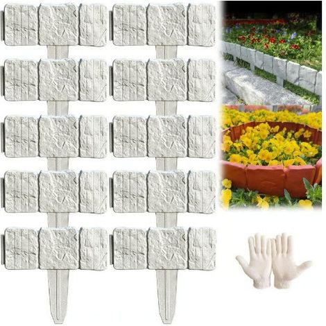 Gartenzaun in Steinoptik – DIY-Gartenbegrenzung in Steinform, kleine Zauneinfassung für Hofbeete und Gärten – C – Set (10-teilig)