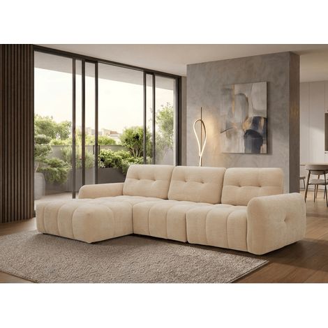 Canapé d'angle en velours tissé beige avec dossier réglable (1/5)