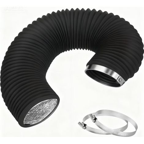 Tuyau d'évacuation d'air isolé et flexible pour sèche-linge, noir, 150 mm x 3 mètres, tuyau en PVC et aluminium, avec 2 colliers de serrage. (1/5)