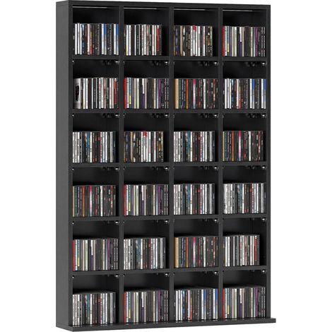 Meuble de rangement CD/DVD 456+336, bibliothèque en bois noir avec étagères réglables, 89x130,5 cm, idéal pour salon et bureau. (1/5)