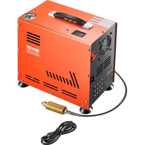 Compresor de aire, 800 W de potencia, presión máxima de 4500 PSI, diseño de doble cilindro, apagado automático, ventilador de refrigeración incorporado. (1/5)