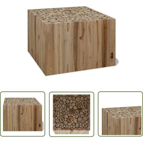 The Living Store Table basse Teck authentique 50x50x35 cm - Table Basse Teck - Table D'appoint - Meuble Salon - Décoration Intérieure - Table Originale (1/5)