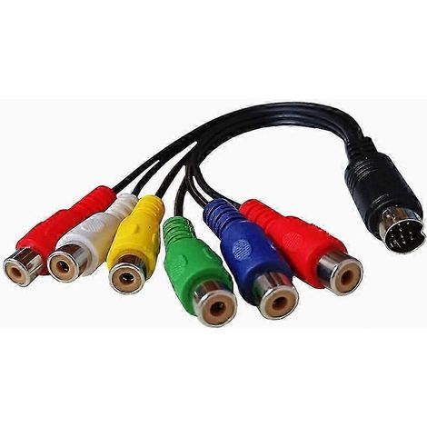 Câble composantes S-Vidéo RGB 10 broches vers 6 connecteurs RCA femelles et 6 connecteurs RCA mâles DIN 10 broches (30 cm), compatible PC et TVHD. WHBYV (1/4)