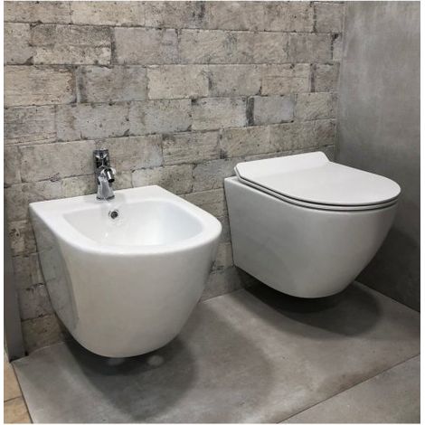 Coppia di sanitari wc e bidet sospesi ceramica SICENA ROUNDED