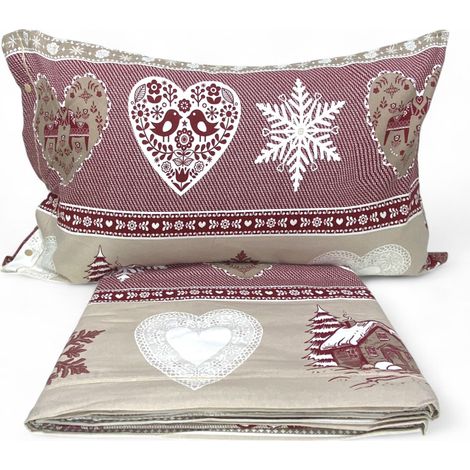 Copripiumino Matrimoniale Cuore e Baita - Flanella Cotone 100% - Anti-Pilling, con Patella Extra, Made in Italy