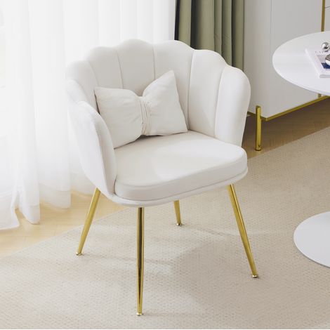 Sedia di design in velluto beige, set da 6, schienale a petalo, piedini in metallo dorato DESVIAE (1/5)