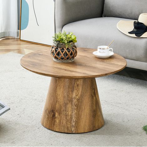 Table basse ronde diamètre 60 cm hauteur 35 cm, plateau stable jusqu'à 120 kg, format compact, MDF, aspect bois (1/5)