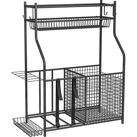 Étagère de rangement pour matériel sportif, avec bacs, crochets détachables et sangles extensibles, 92 x 42 x 109 cm, noir (1/5)