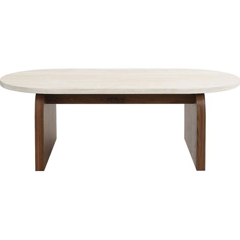 Table basse en MDF - Effet travertin beige et Naturel foncé - ELRADA (1/4)