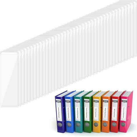 Lot de 120 porte-étiquettes transparents, étiquettes de classeur de 2,5 x 7,6 cm, pochettes adhésives transparentes avec ouverture sur le dessus pour bacs de rangement, carnets, boîtes, inserts (1/5)