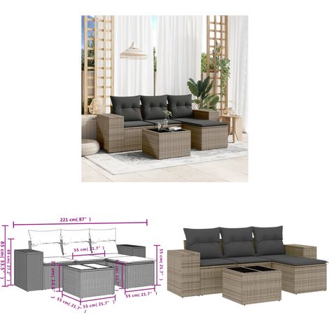 Salon de jardin 5 pcs avec coussins gris résine tressée - Ensemble Salon De Jardin - Meuble De Jardin - Résine Tressée - Rotin Synthétique - Mobilier Extérieur - Home & Living (1/3)
