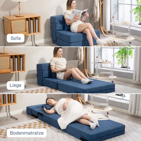 Canapé convertible bleu foncé, canapé-lit avec matelas intégré, mousse haute densité, coussins inclus, assise rembourrée (1/5)
