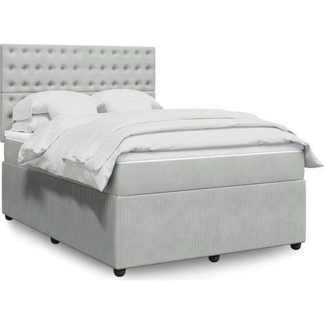 Boxspringbett mit Matratze Hellgrau 160x200 cm Samt