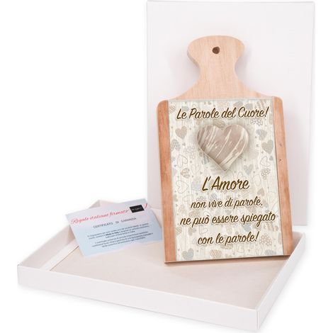 Lupia - Bomboniera con Scatola bianca TAGLIERE in legno con vetro stampato LE PAROLE DEL CUORE 12x21 cm, idea regalo per Matrimonio Cresima Comunione Battesimo Anniversario Compleanno (1/4)
