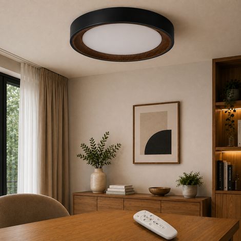 Dekorative LED-Deckenleuchte, 36 W, CCT 3000–6000ºK (Einstellbar Lichtton), Fernbedienung, schwarzes Finish (1/4)