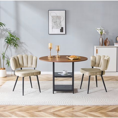 Conjunto de mesa y sillas de 107 cm en MDF nogal, 2 almacenajes, comedor FloraGrace (1/5)