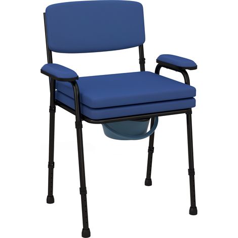 Sedia Comoda 5 in 1 per Anziani e Disabili per WC e Doccia, Altezza Regolabile e Secchio Rimovibile, Blu