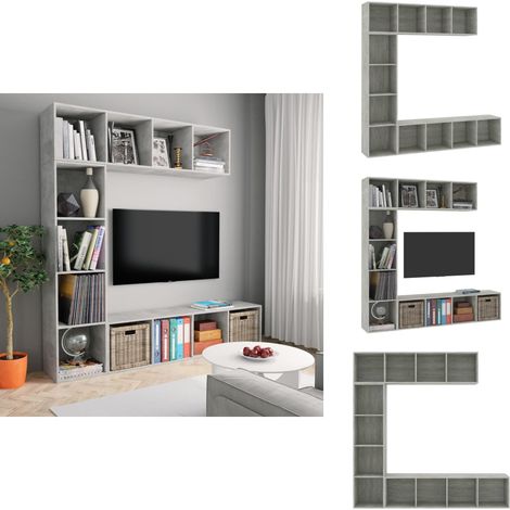 Jeu de bibliothèque/meuble TV 3 pcs Gris béton 180x30x180 cm - Bibliothèque Murale - Étagère Murale - Meuble Tv - Bibliothèque Gris - Meubles Salon (1/5)