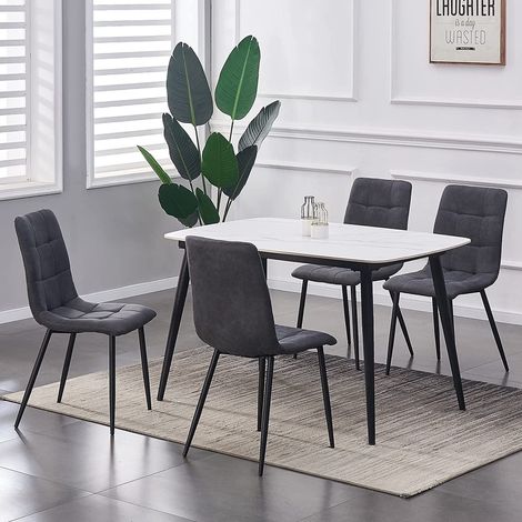 Set of 4 Faux Matte Suede Leather Dining Chairs home & restaurants Henri DARK GREY (1/5)