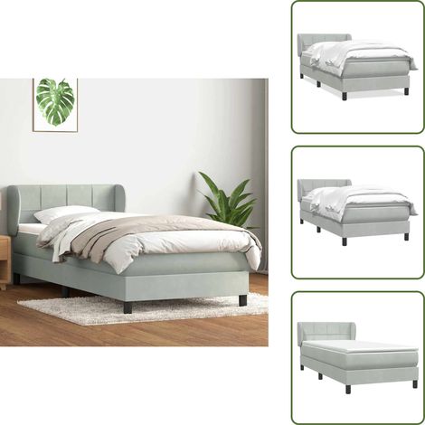 Cama de muelles ensacados - vidaXL Cama box spring con colchón terciopelo gris claro 80x210 cm - Cama con orejas