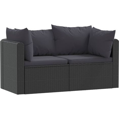Set de sofás de jardín 2 piezas y cojines ratán sintético negro vidaXL (1/7)